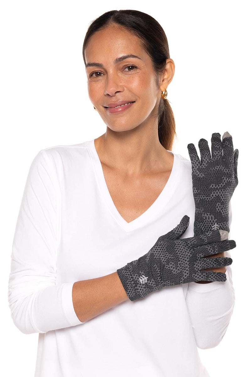 Coolibar Full Finger UV Sun Gloves - UPF 50+ Sun Protection - Gannett in Charcoal Coolibar Camo - Image 4
